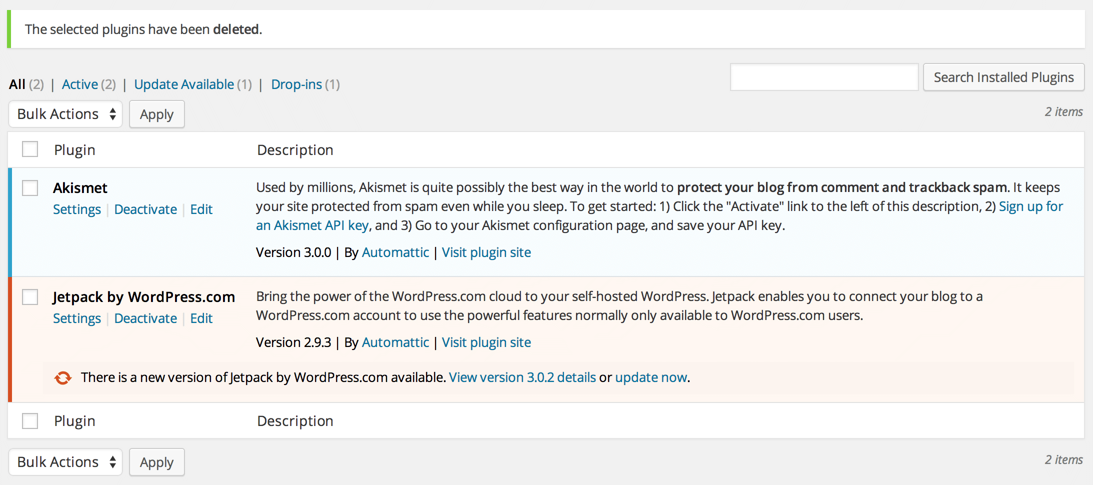 Deleted plugins confirmation