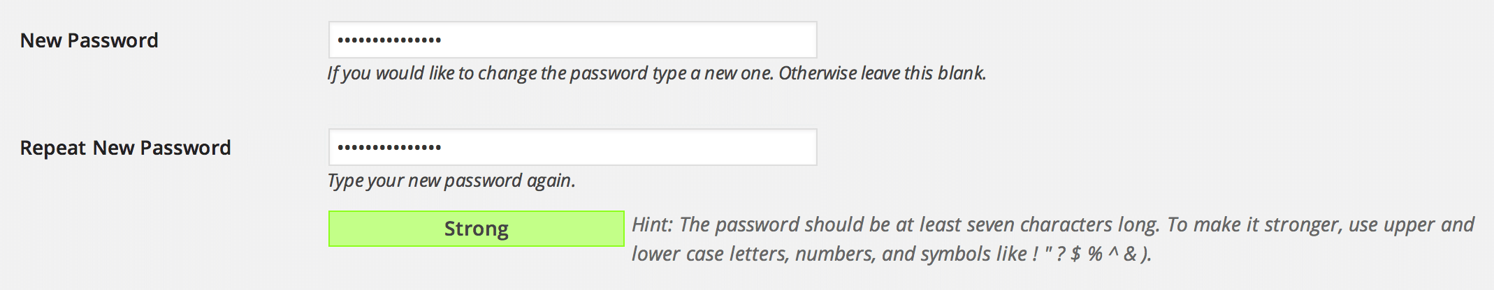 User Profile password