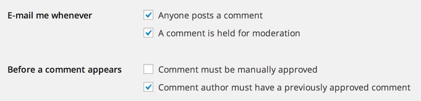 WordPress comments moderation settings