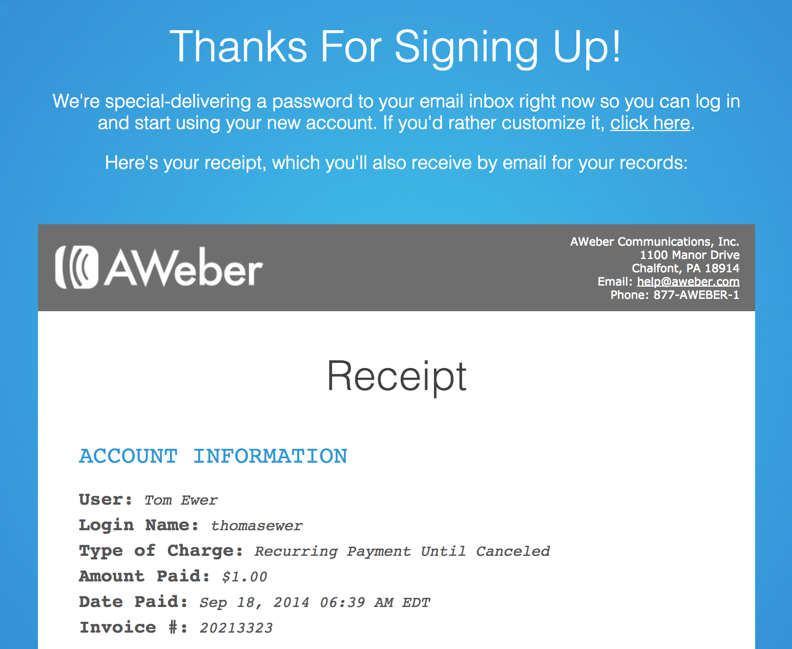 Signup Confirmation
